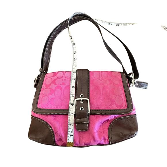 Coach Pink Hampton Signature C Canvas & Brown Leather Hobo Bag Y2K # F13018 - Picture 14 of 15
